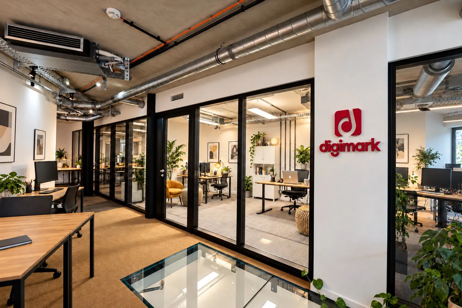 The Digimark office in Berlin with the Digimark logo on the wall